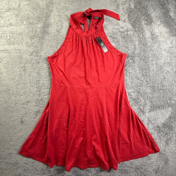 OUGES Dresses & Skirts - OUGES Womens Red Halter Neck Sleeveless Dress XXL Cotton Blend Tie Back NWT